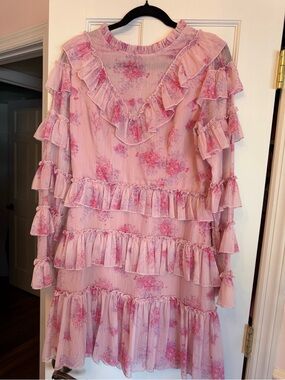 Ivy City Co Womens Dress Size 12 Pink Garden State Floral Ruffles Midi